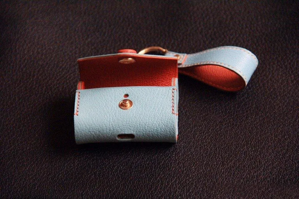 Handmade Navy Leather AirPods Case with Keyring Leather AirPods Case Airpod Case Cover