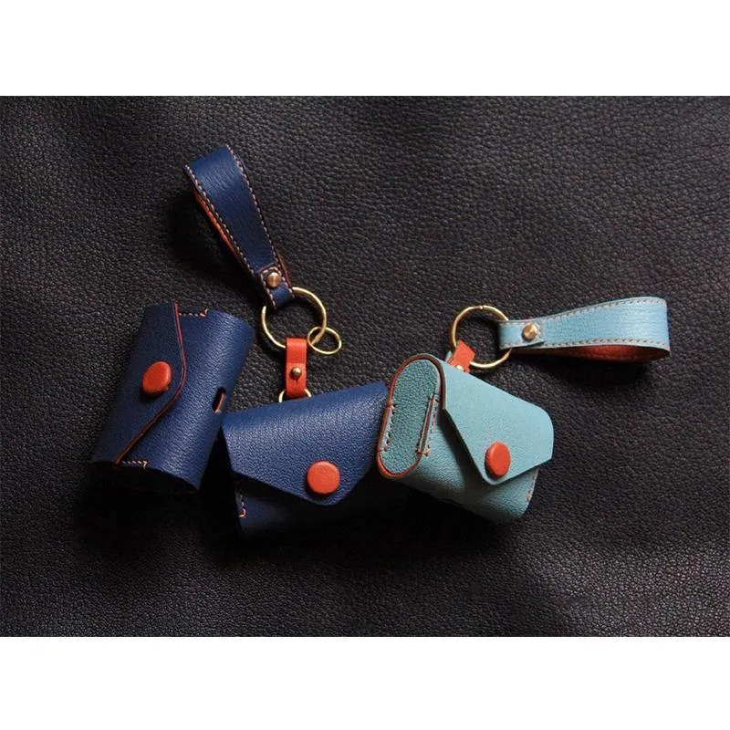 Handmade Navy Leather AirPods Case with Keyring Leather AirPods Case Airpod Case Cover
