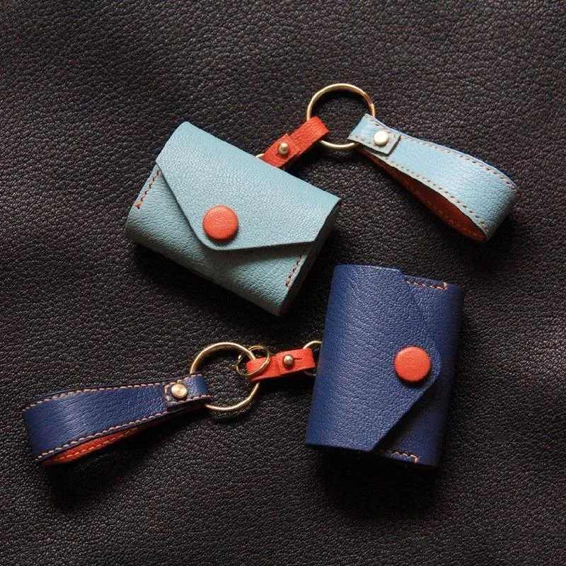 Handmade Navy Leather AirPods Case with Keyring Leather AirPods Case Airpod Case Cover