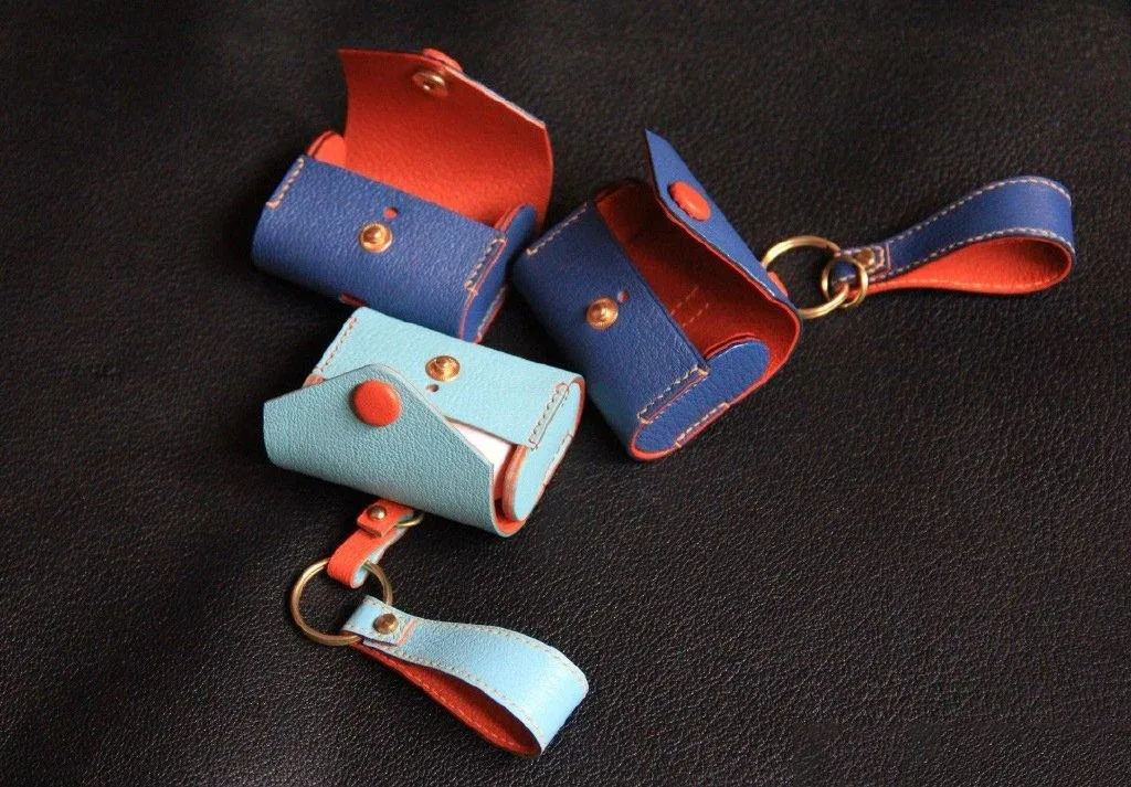 Handmade Navy Leather AirPods Case with Keyring Leather AirPods Case Airpod Case Cover