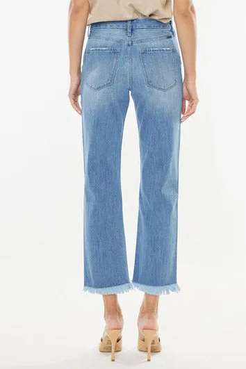 HIGH RISE LT WASH BUTTON FLY STRAIGHT LEG CROP