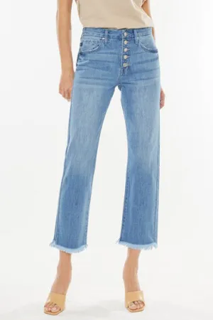 HIGH RISE LT WASH BUTTON FLY STRAIGHT LEG CROP