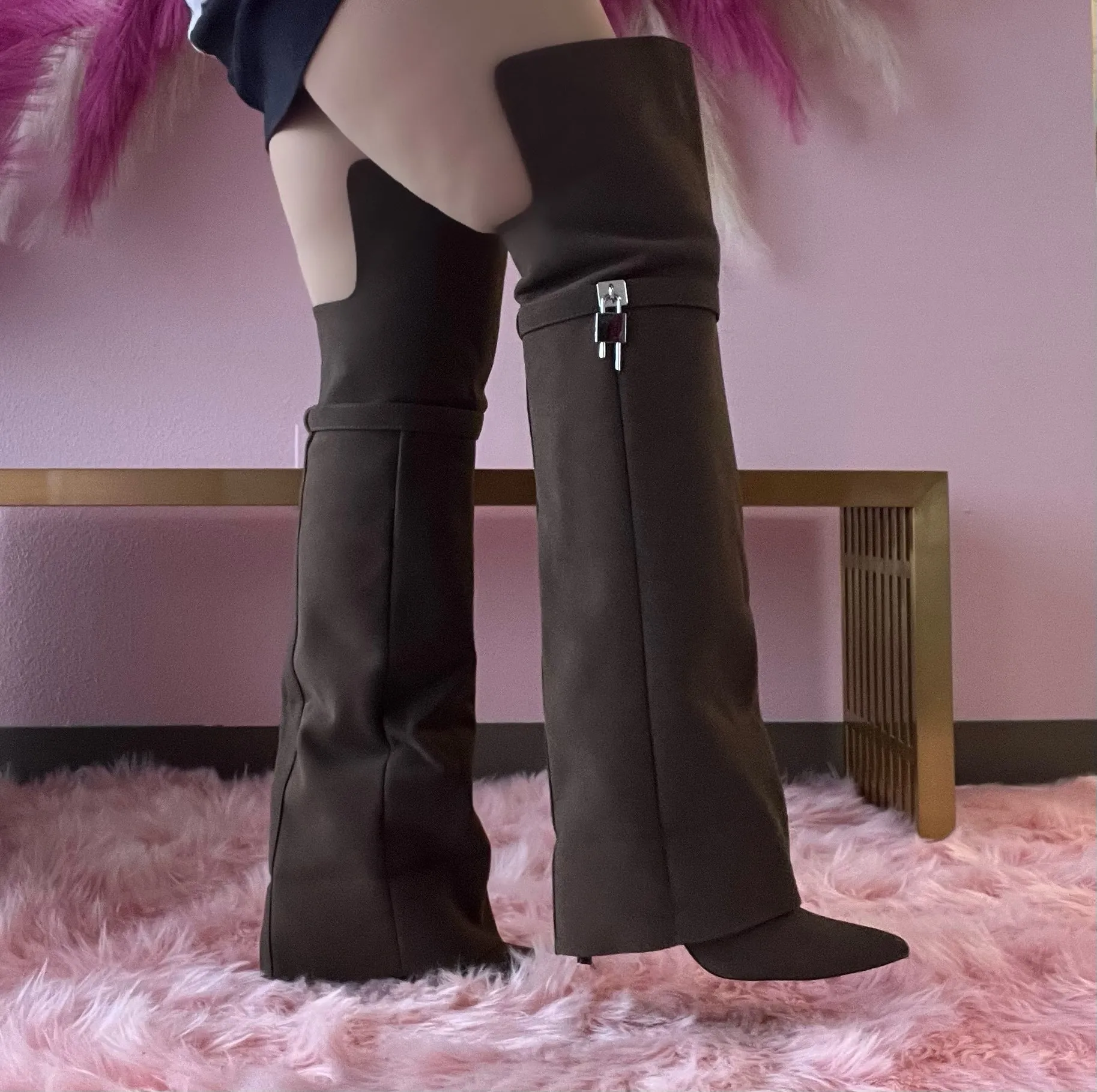 HIGH STANDARD Brown Faux Suede Sleeve Boot Thigh High
