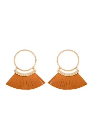 HOOP WITH DANGLING FRINGE LEATHER EARRINGS