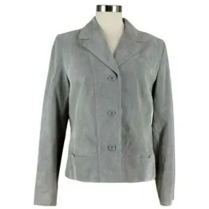i.e.Leather Jacket Gray Suede Notched Lapel Button Front Open Pocket Lined Sz LP