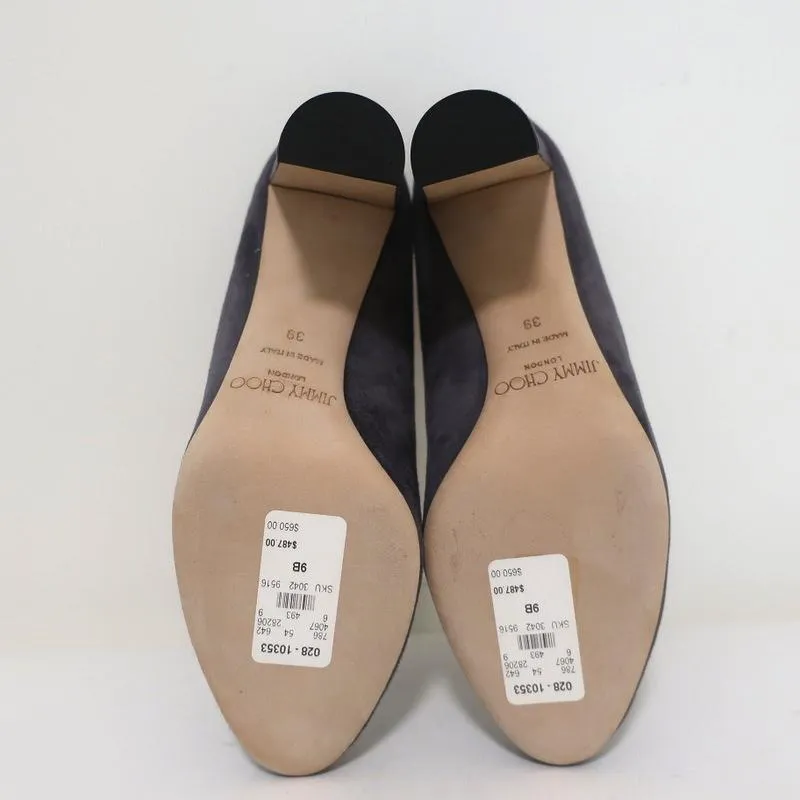 Jimmy Choo Laria 85 Pumps Gray Suede Size 39 Almond Toe Heel NEW