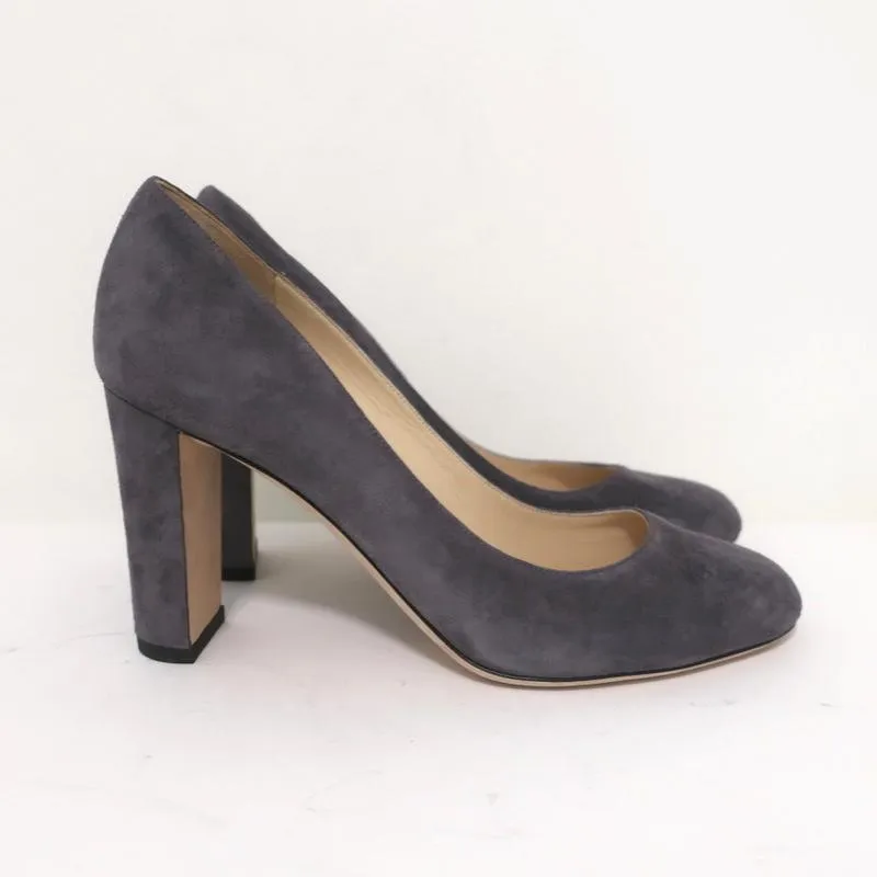 Jimmy Choo Laria 85 Pumps Gray Suede Size 39 Almond Toe Heel NEW