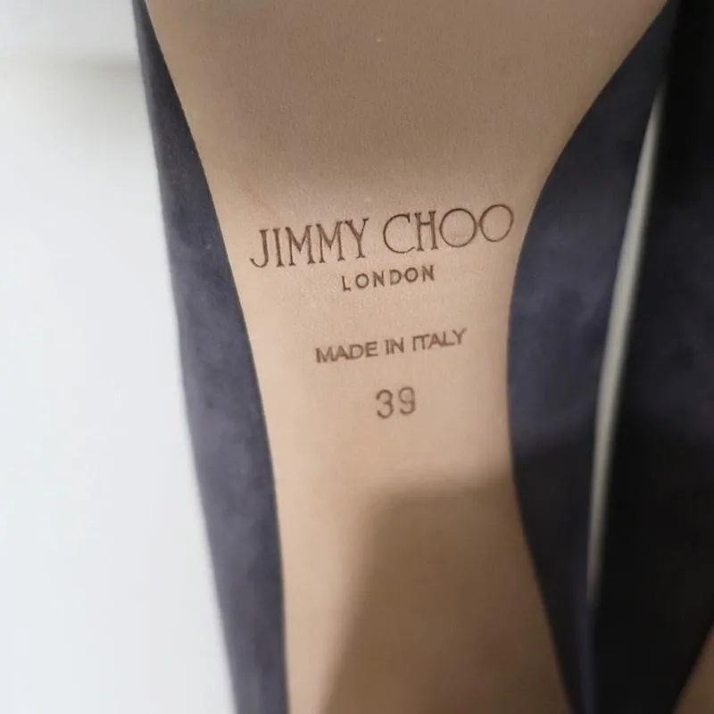Jimmy Choo Laria 85 Pumps Gray Suede Size 39 Almond Toe Heel NEW