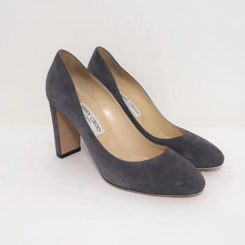 Jimmy Choo Laria 85 Pumps Gray Suede Size 39 Almond Toe Heel NEW