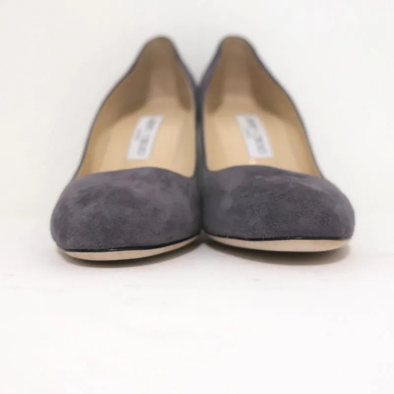 Jimmy Choo Laria 85 Pumps Gray Suede Size 39 Almond Toe Heel NEW