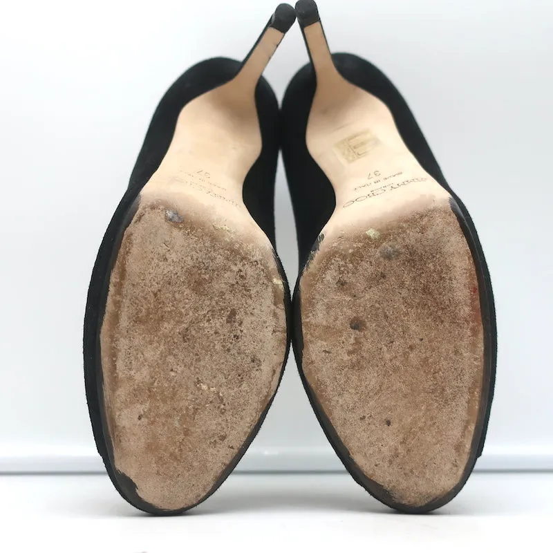 Jimmy Choo Peep Toe Platform Pumps Black Suede Size 37