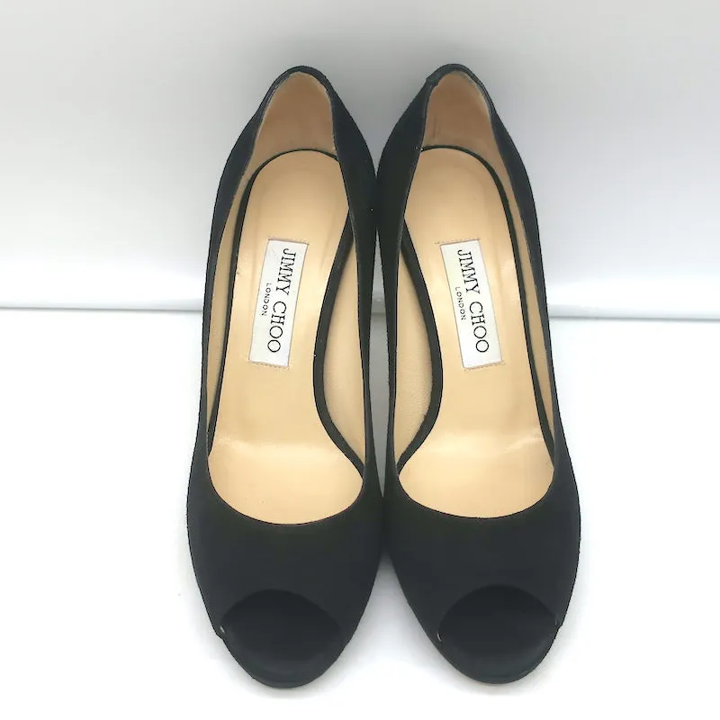 Jimmy Choo Peep Toe Platform Pumps Black Suede Size 37