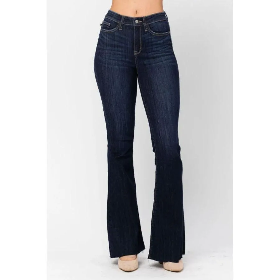 Judy Blue High Waisted Raw Hem Flare Jeans