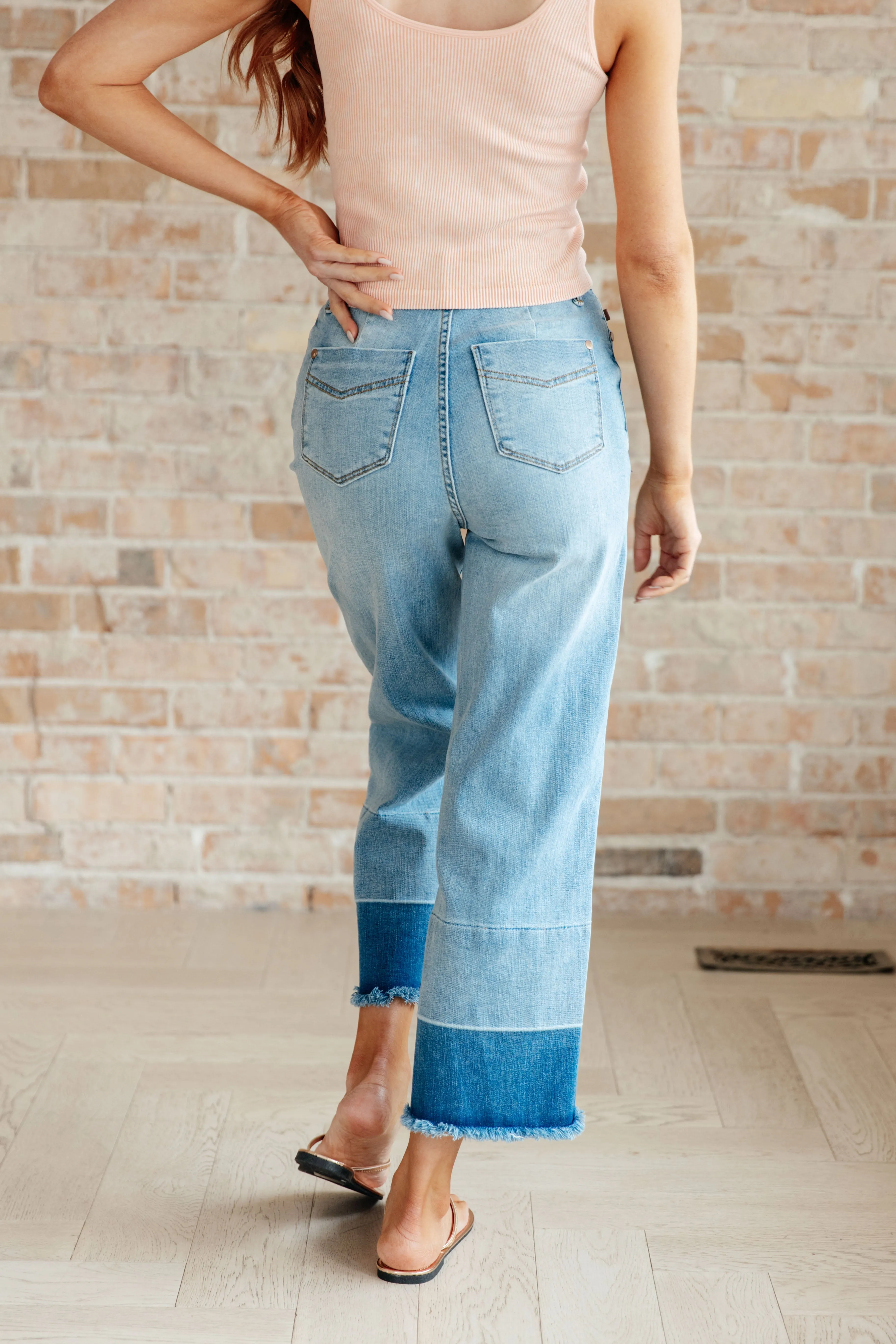 Judy Blue Medium Wash Olivia High Rise Wide Leg Crop Jeans