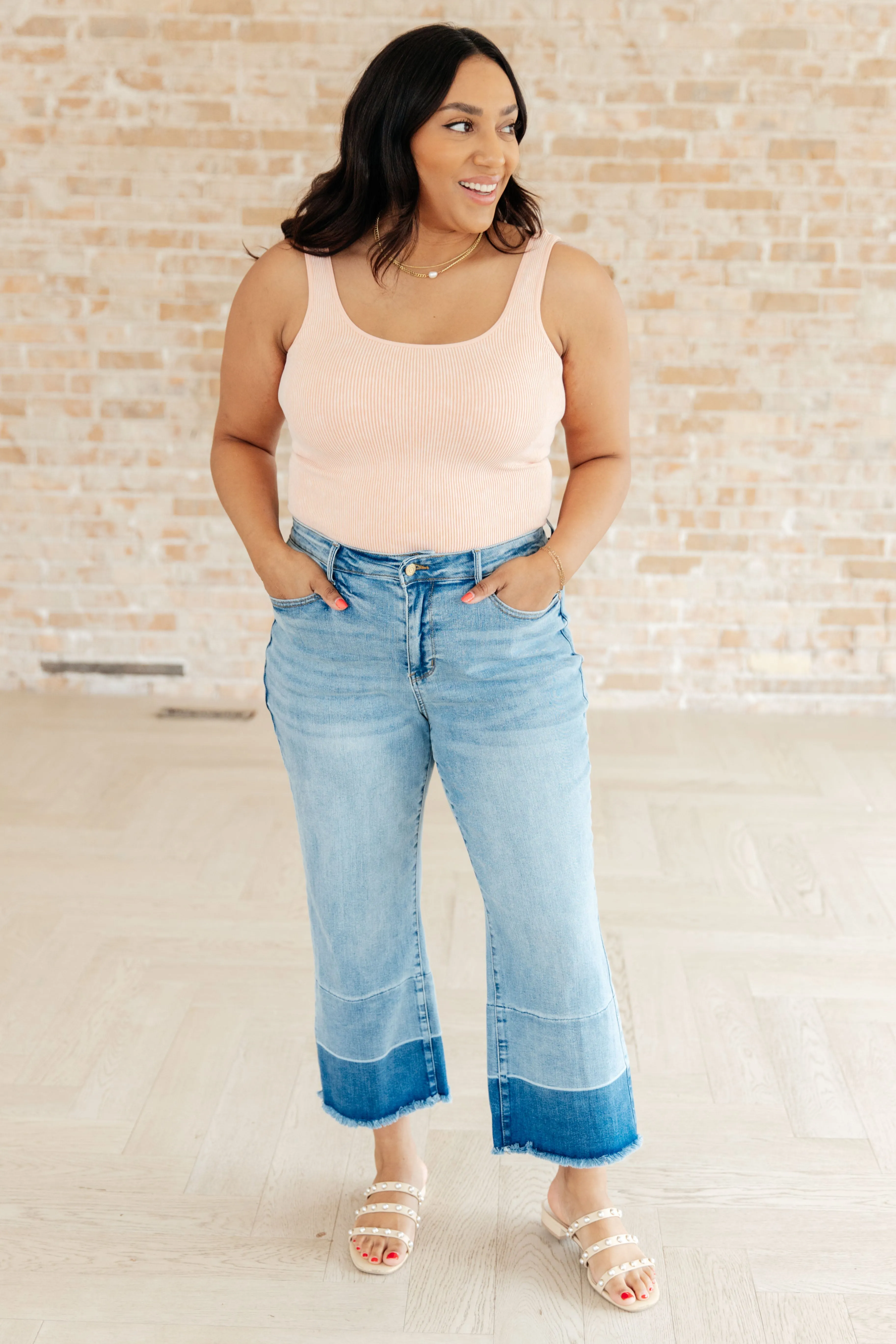 Judy Blue Medium Wash Olivia High Rise Wide Leg Crop Jeans