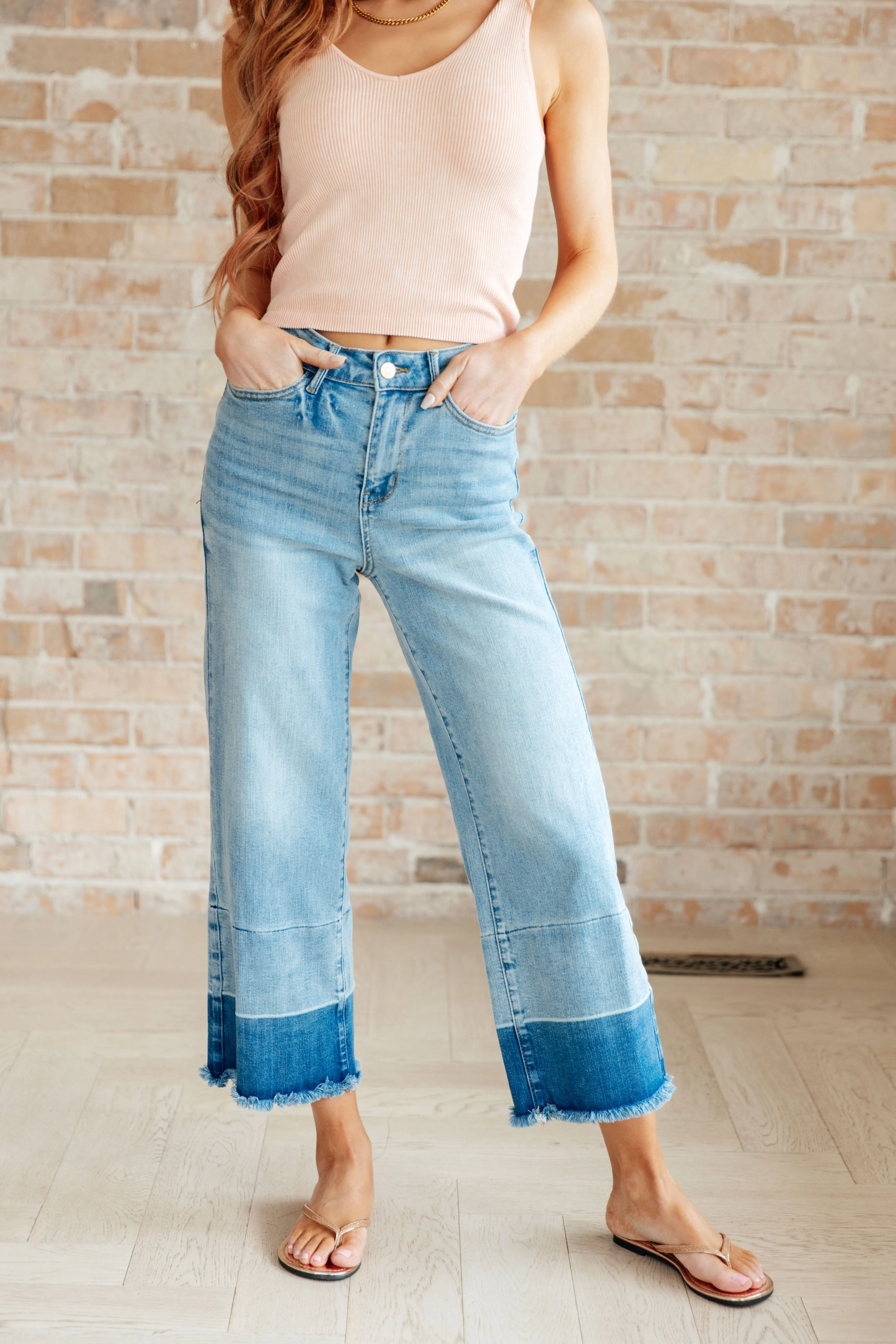 Judy Blue Medium Wash Olivia High Rise Wide Leg Crop Jeans