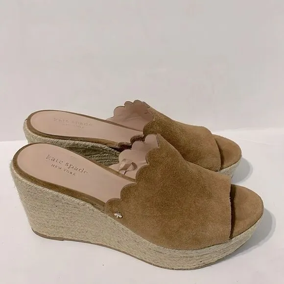 Kate Spade Toby Suede Tan Espadrille Wedge Sandal Size 7.5