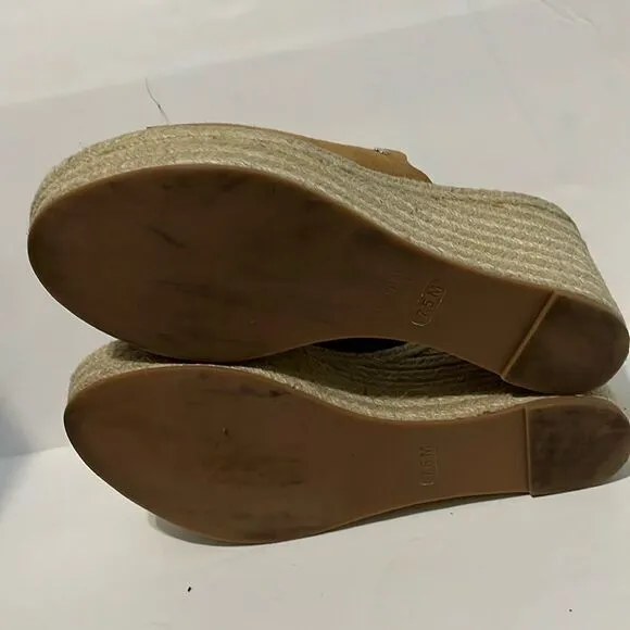 Kate Spade Toby Suede Tan Espadrille Wedge Sandal Size 7.5