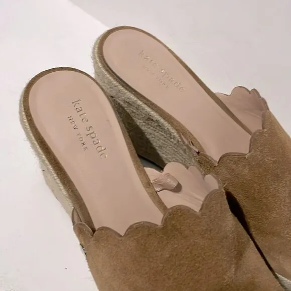 Kate Spade Toby Suede Tan Espadrille Wedge Sandal Size 7.5
