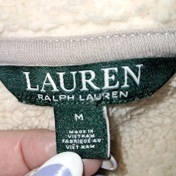 Lauren By Ralph Lauren Faux Suede Shearling Jacket, Medium, Gray