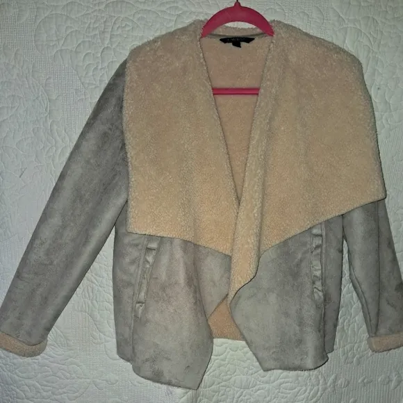 Lauren By Ralph Lauren Faux Suede Shearling Jacket, Medium, Gray