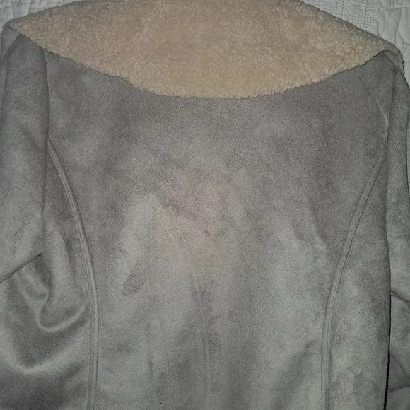Lauren By Ralph Lauren Faux Suede Shearling Jacket, Medium, Gray