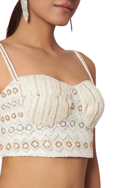 Light Peach Beaded Corset Fanned Lehenga