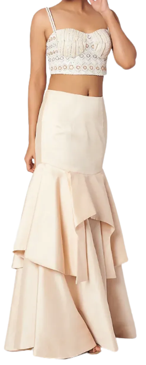 Light Peach Beaded Corset Fanned Lehenga