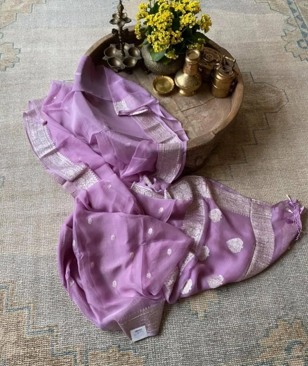 Light Purple Unique Buti Jaal Banarasi Chiffon Saree