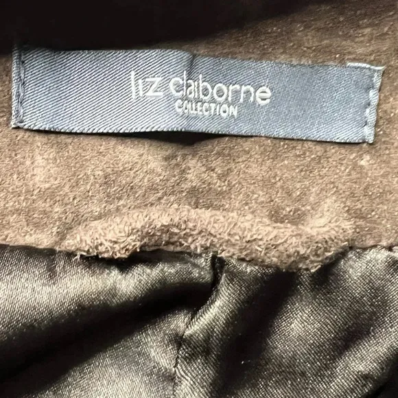 Liz Claiborne Womens Jacket Coat Brown Snap Lined Embellished Crew Suede size 4.