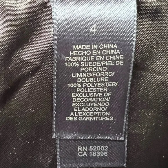 Liz Claiborne Womens Jacket Coat Brown Snap Lined Embellished Crew Suede size 4.
