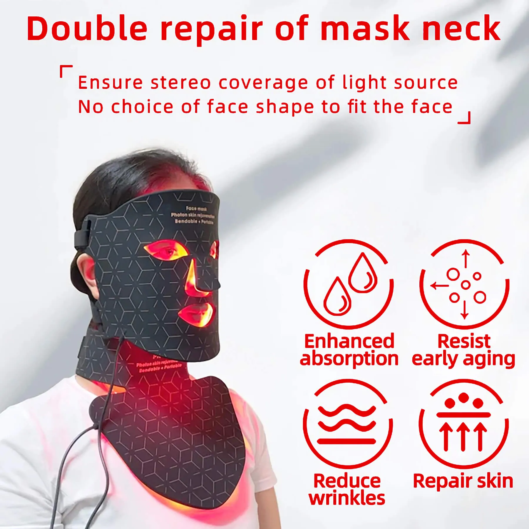 Lukirch® 3D LED Infrared Red Iight Therapy Face Neck Silicone Mask, 4 Colors