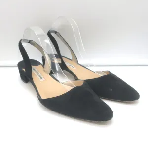 Manolo Blahnik Aspro Slingback Pumps Black Suede Size 42 Pointed Toe Block Heel
