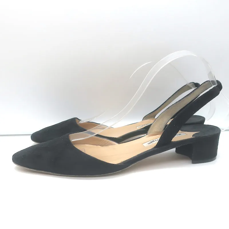 Manolo Blahnik Aspro Slingback Pumps Black Suede Size 42 Pointed Toe Block Heel