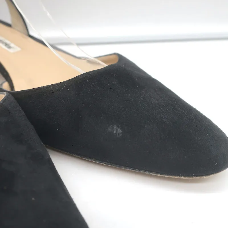 Manolo Blahnik Aspro Slingback Pumps Black Suede Size 42 Pointed Toe Block Heel