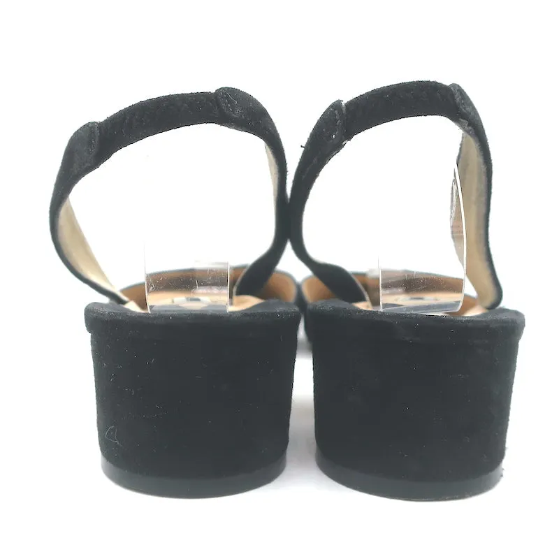 Manolo Blahnik Aspro Slingback Pumps Black Suede Size 42 Pointed Toe Block Heel