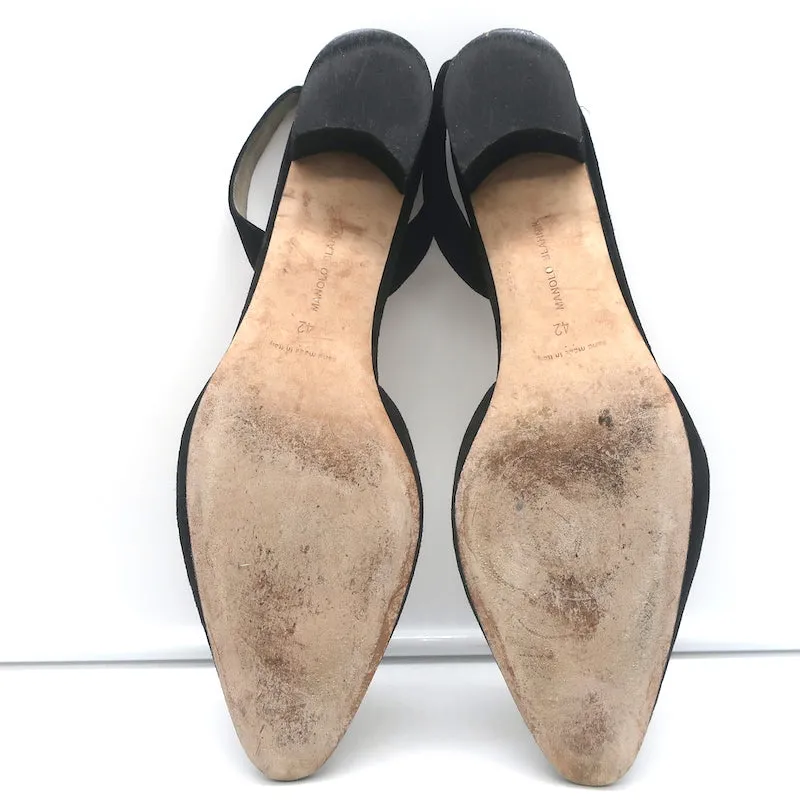 Manolo Blahnik Aspro Slingback Pumps Black Suede Size 42 Pointed Toe Block Heel