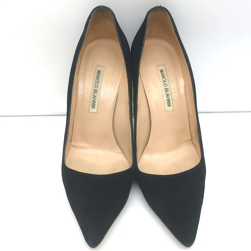 Manolo Blahnik BB 100 Pumps Black Suede Size 38 Pointed Toe Heels