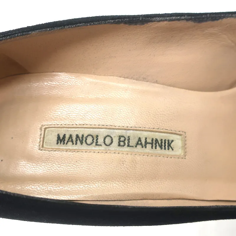 Manolo Blahnik BB 100 Pumps Black Suede Size 38 Pointed Toe Heels