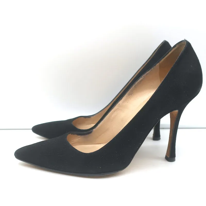 Manolo Blahnik BB 100 Pumps Black Suede Size 38 Pointed Toe Heels