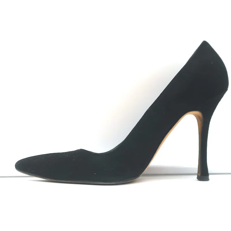 Manolo Blahnik BB 100 Pumps Black Suede Size 38 Pointed Toe Heels
