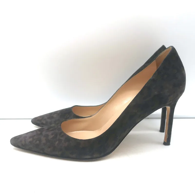Manolo Blahnik BB 90 Pumps Gray Leopard Print Suede Size 37 Pointed Toe Heels