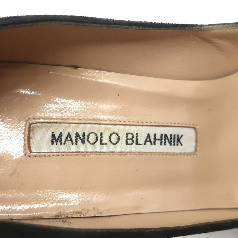 Manolo Blahnik BB 90 Pumps Gray Leopard Print Suede Size 37 Pointed Toe Heels