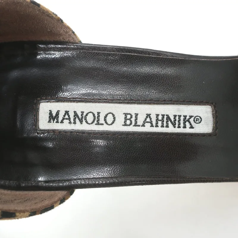 Manolo Blahnik Leopard d’Orsay Pumps Brown Suede Size 37.5 Open Toe Heels