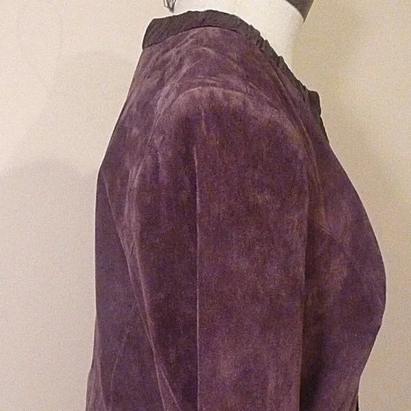 Medium 10 Soft Real Suede Leather Trim Over Coat Blazer Burgundy Vintage Jacket