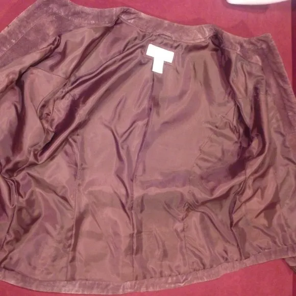Medium 10 Soft Real Suede Leather Trim Over Coat Blazer Burgundy Vintage Jacket