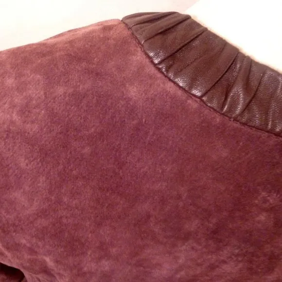 Medium 10 Soft Real Suede Leather Trim Over Coat Blazer Burgundy Vintage Jacket