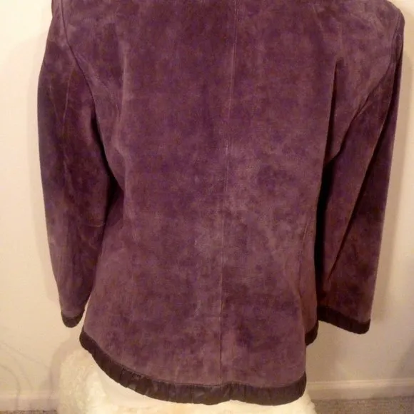 Medium 10 Soft Real Suede Leather Trim Over Coat Blazer Burgundy Vintage Jacket