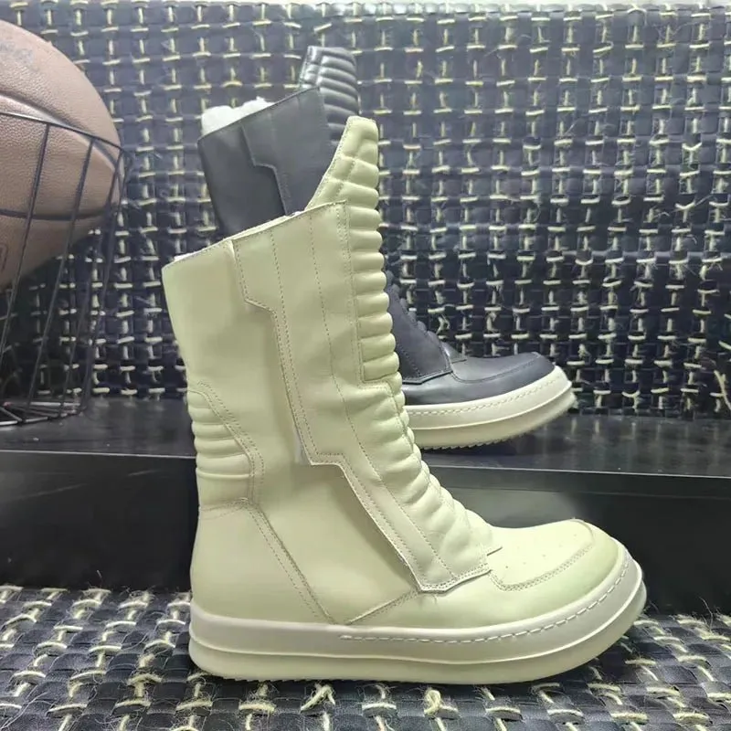 Men And Women Boots Motorcycle Mid-high Genuine Leather Chelsea Shoes