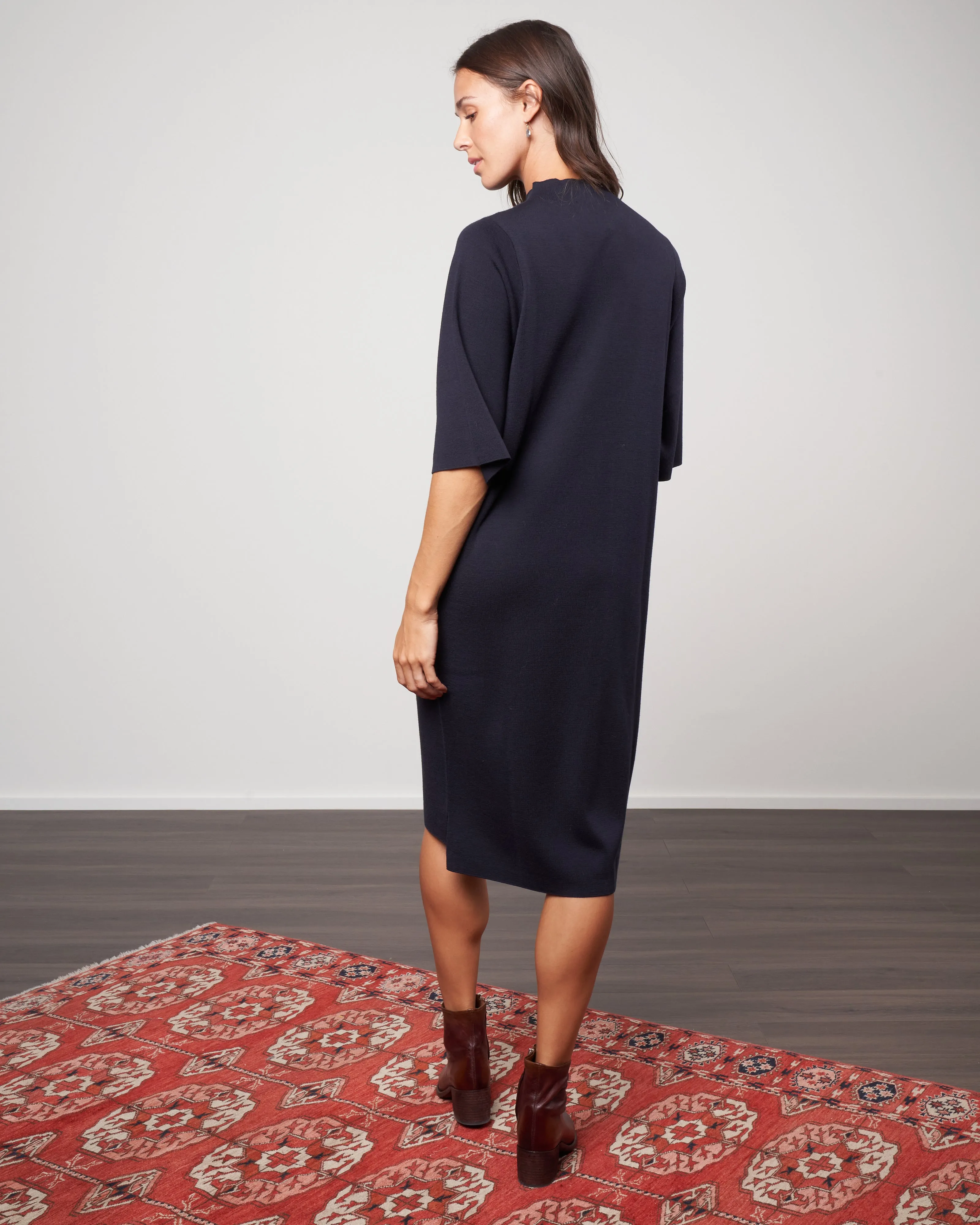 merina elbow sleeve high neck dress - deep night